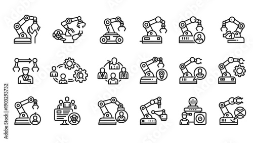 Robotic Arms and Machinery Icons Set.