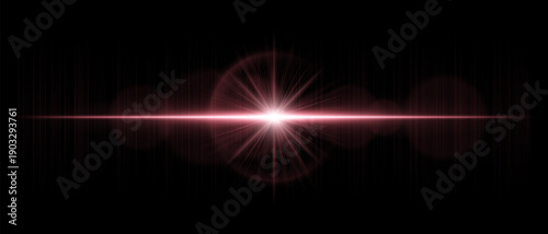 Horizontal optical flare with luminous reflections and realistic transparency. Suitable for overlays, digital lighting, and bright visual design projects.