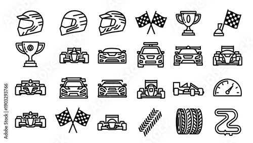 Racing Car Icons Set Vector Graphics.
