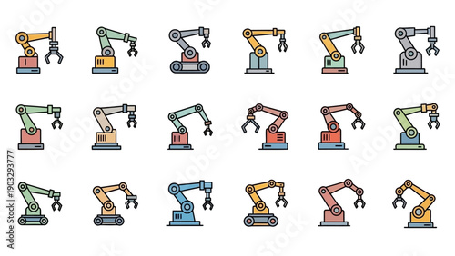 Robotic Arms in Various Positions and Colors.