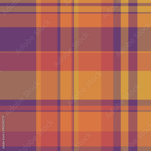 Template seamless vector texture, glamour check tartan background. Awesome plaid fabric pattern textile in orange and red colors.