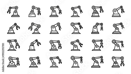Robotic arms in various positions.