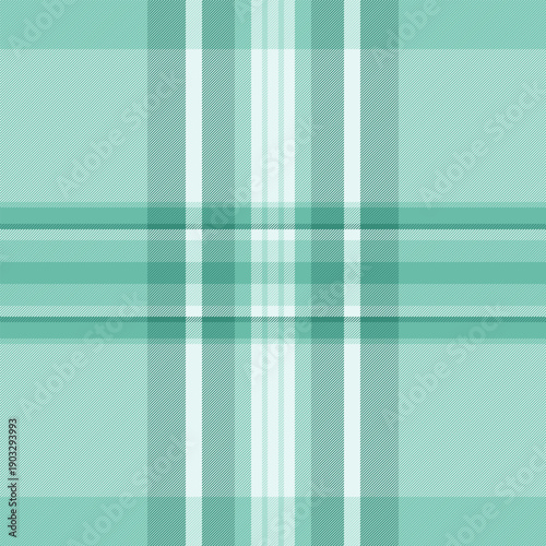 Crease plaid pattern textile, rustic background texture vector. Covering fabric check seamless tartan in teal and white colors.