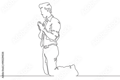 Wallpaper Mural Continuous single line drawing businessman praying for good luck. Man praying on his knees. Religion. Business.  Linear.One continuous line isolated minimalist illustration. Not AI. Torontodigital.ca