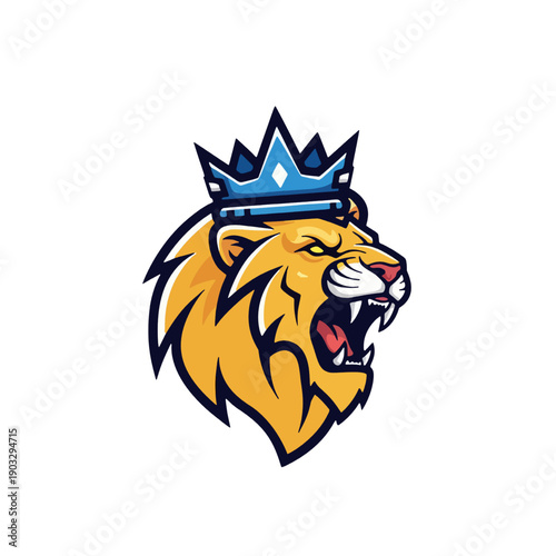 Majestic lion illustration with crown, symbolizing power, royalty, fierce, animal, and strength in a graphic representation eps file