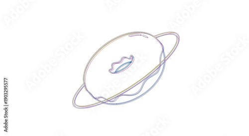 Minimalist outline of a cosmic donut-like planet with ethereal rings and vibrant energy
