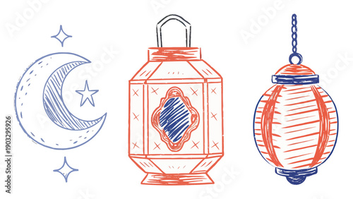 Hand-drawn festive lantern illustration with uneven, artistic lines, bringing a unique and warm charm to any design.