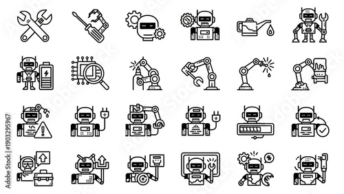 Robots doing various industrial tasks.