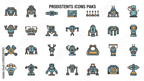Robots Icons Set Various Designs.