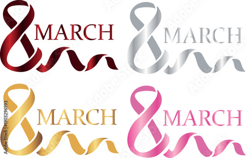 set of colored wide ribbons forming the number 8 and with text on the side, design for March 8, for online stores, marketplaces, social networks and promotional banners