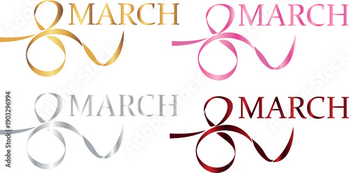 set of colored thin ribbons forming the number 8 and text on the side, design for March 8, for online stores, marketplaces, social networks and promotional banners