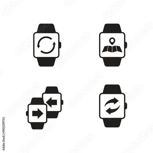 Collection of smartwatch data sync and transfer solid icons