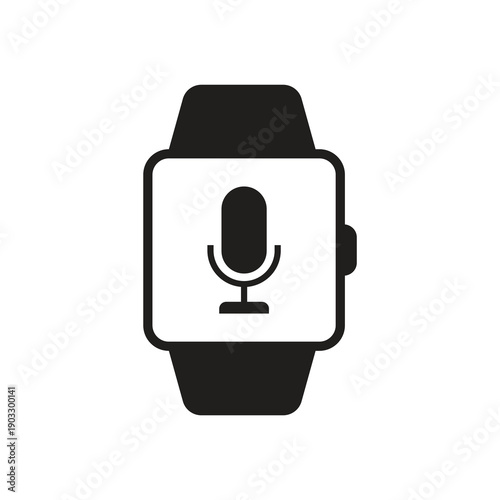 Smartwatch voice assistant and microphone record solid icon