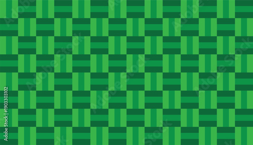 Seamless geometric pattern with a green industrial weave motif. Abstract vector background featuring interlocking rectangular blocks in a harmonic green palette