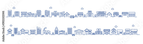シンプルな線画の住宅街のイラスト　ベクター