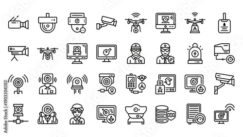 Technology icons on white background.