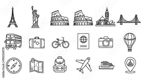 Travel icons and symbols collection.