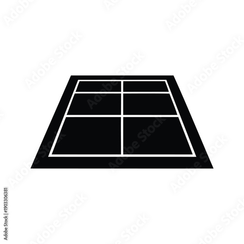 Silhouette of a tennis court with detailed lines and perspective view vector illustration, badminton court layout silhouette vector illustration