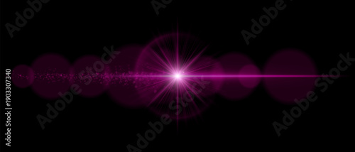 Lens flare with glowing dust trail and strong luminous beam. Ideal for overlays, futuristic lighting, and motion graphics with a cinematic atmosphere.