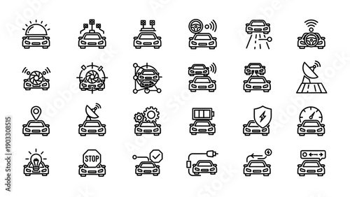 Various cars with different icons.
