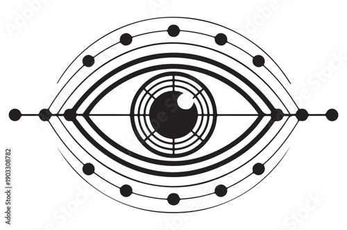All-Seeing Eye with Lines and Dots on White Background