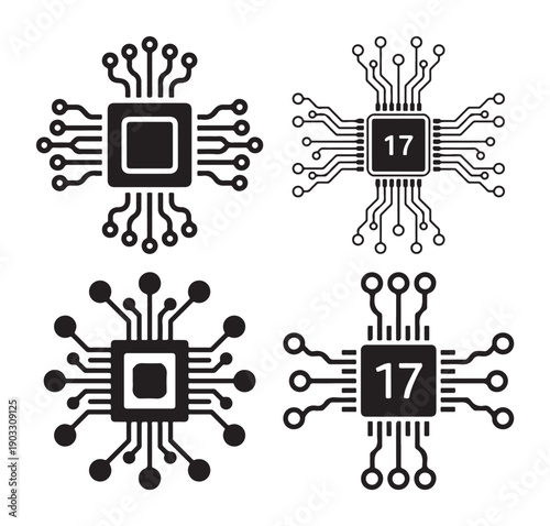 Microchip Circuit Board Icons with Number 17
