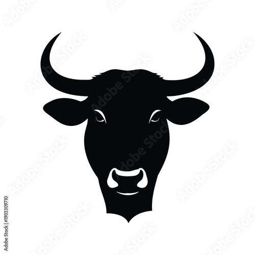 Silhouette of a bull head with horns, black and white vector illustration design, bull silhouette vector illustration