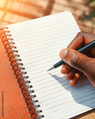 Writing ideas in a notebook creative space natural light