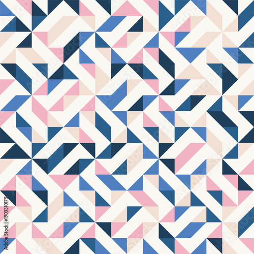 Navy blue and blush pink Patchwork Quilt Grid Mosaic Pattern in neutral colors for Quilting, Tiling, and Abstract Backgrounds