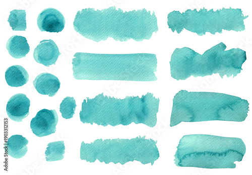 Set of vector blue brush strokes.Watercolor texture splatters. Grunge rectangle text boxes. Frames for text or quote.	
