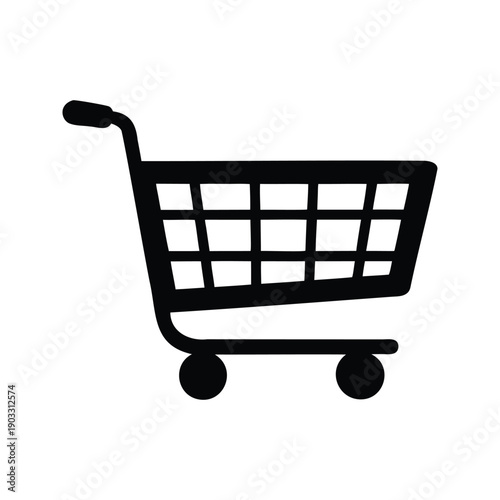Silhouette of shopping cart with wheels and handle design vector illustration, empty shopping cart silhouette vector illustration