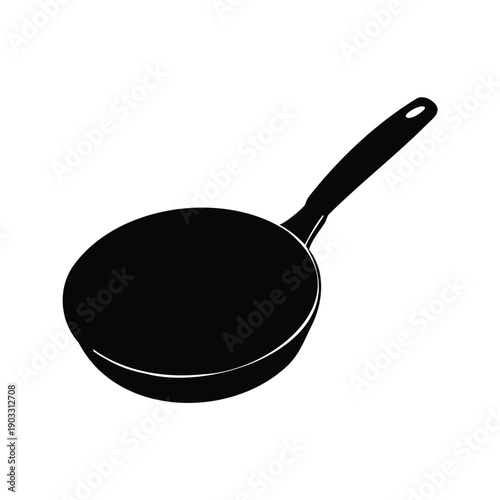 Minimalist black and white frying pan with handle silhouette vector illustration, frying pan silhouette vector illustration