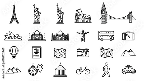 Various Travel Landmarks and Icons.