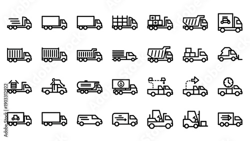 Various types of trucks and vehicles.