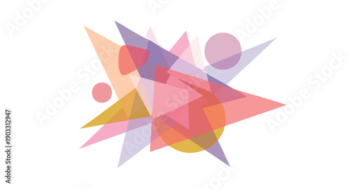 Vibrant, overlapping geometric shapes and soft colors create an abstract design, perfectly symbolizing Valentine's Day modern romance and serene self-care