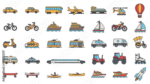 Various Vehicles Transportation Icons.