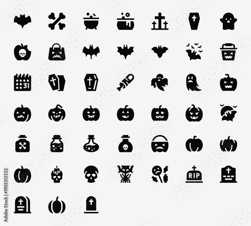 Halloween Spooky Solid Icon Set