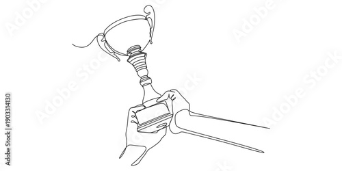 Vector design of connected lines of a hand lifting a victory trophy eps 3