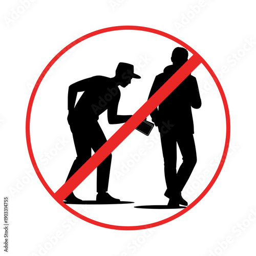 Warning sign: Refrain from stealing other people's property, Silhouette Illustration.