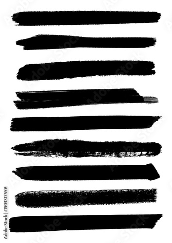 Collection of black hand painted grunge brush strokes 