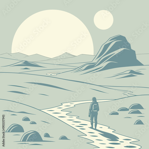 Minimalist vector art depicting a smooth, flowing alien landscape, perfect for themes of exploration and the unknown.