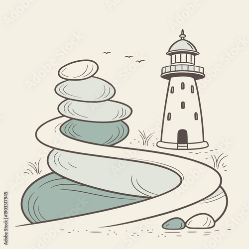 Minimalist vector art showcasing layered worlds with soft textures, ideal for representing journeys through imaginative realms.