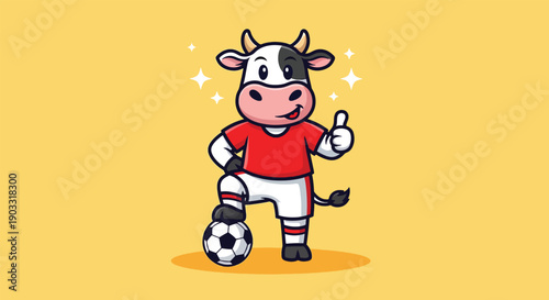 Cute Cow Football Player Giving Thumbs Up Cartoon Vector Icon Illustration.