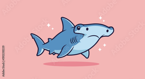 Cute Hammerhead Shark Cartoon Illustration.