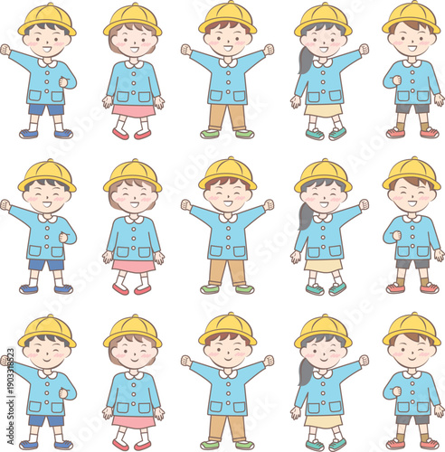 園服の子供たち　スモック　全身　バリエーション