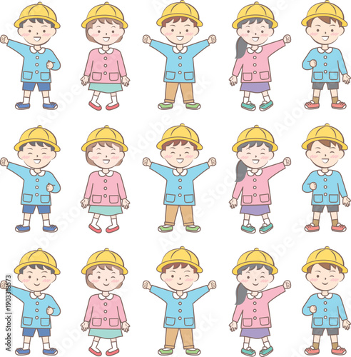園服の子供たち　スモック　全身　バリエーション