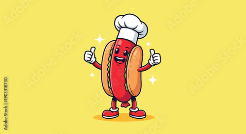 Happy Hot Dog Chef Cartoon Character Giving Thumbs Up.