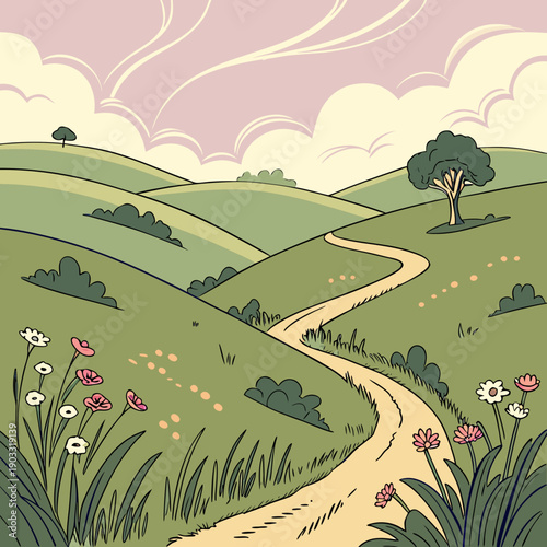 Surreal journey through gravity-defying hills and abstract forms, symbolizing a challenging and unconventional path.