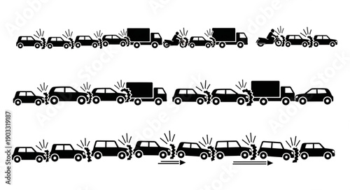 Traffic Jam Illustration Showing Car Accidents and Congestion.