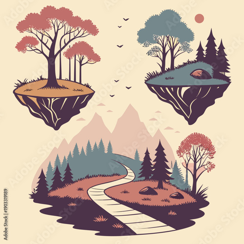 Surreal journey through shifting land transitions, creating an abstract landscape of continuous change and evolution.